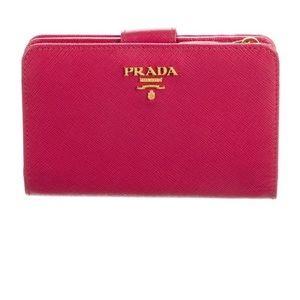 Prada Compact Wallet - Pink Saffiano Leather